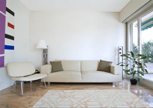 Feizy Rugs Lorrain Geometric Patterned Wool Area Rug - Blush Pink Perspective: top