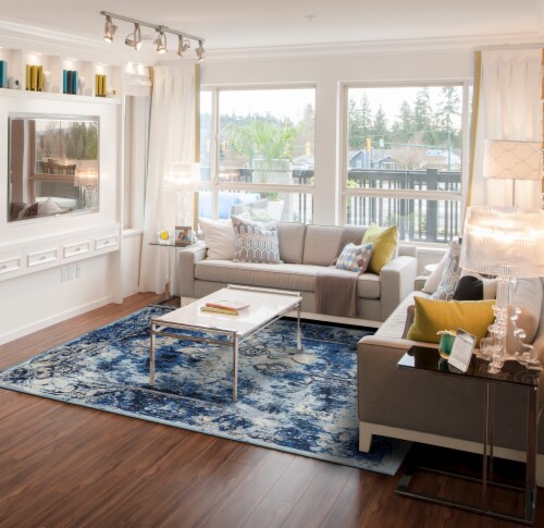 Feizy Rugs Milton Distressed Medallion Area Rug - Classic/Ice Blue Perspective: top