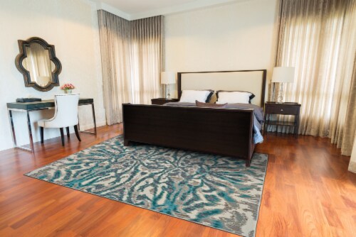 Feizy Keats Abstract Ikat Print Accent Rug - Crystal Teal/Taupe Perspective: top