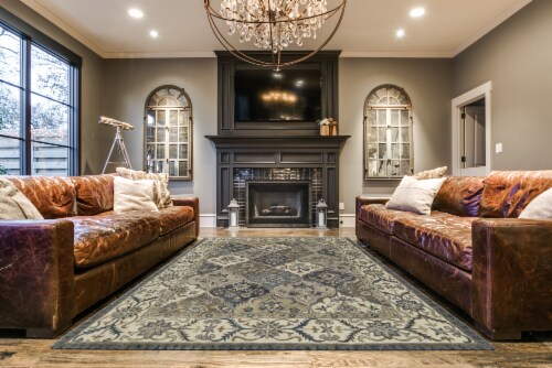 Feizy Rugs Navy/Gray/Beige Eaton Diamond Floral Persian Wool Accent Rug Perspective: top