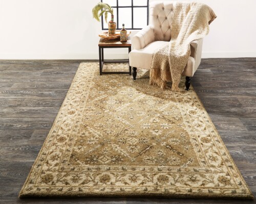 Feizy Rugs Sage/Beige Eaton Floral Diamond Persian Wool Accent Rug Perspective: top