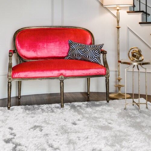 Feizy Rugs Bright White Indochine Plush Shag with Metallic Sheen Accent Rug Perspective: top