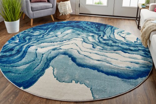 Feizy Rugs Brixton Contemporary Watercolor Runner Rug - Atlantic Blue Perspective: top