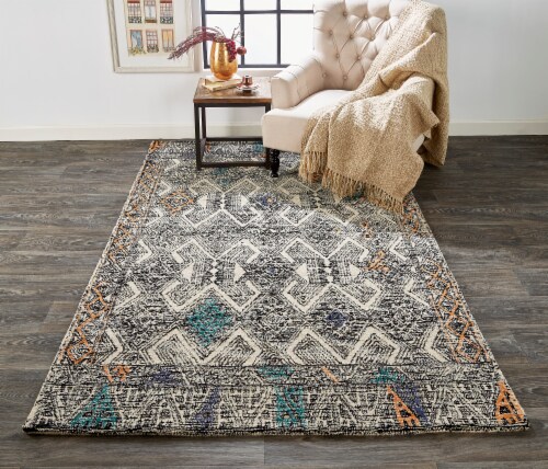 Feizy Rugs Arazad Tufted Tribal Diamond Accent Rug - Black/Orange/Teal Perspective: top