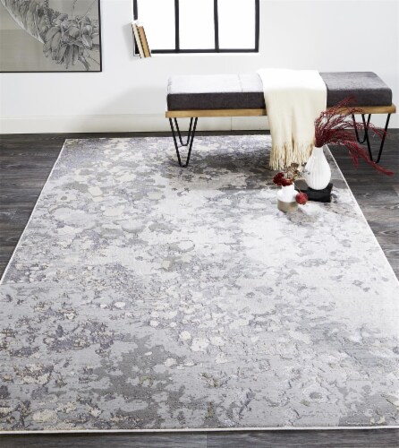 Feizy Micah Modern Metallic Fluid Area Rug - Silver/Ivory Bone Perspective: top
