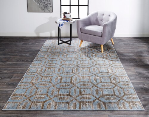 Fiezy Rugs Ice Blue/Taupe Milton Modern Metallic Geometric Accent Rug Perspective: top