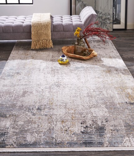 Feizy Cadiz Gradient Luster Accent Rug - Light Gray/Ivory Perspective: top