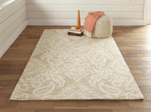 Feizy Belfort Modern Floral Paisley Area Rug - Latte Tan/Ivory Perspective: top