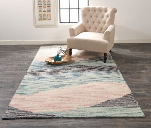 Feizy Rugs Brinker Pastel Watercolor Tufted Rug - Turquoise/Pink Perspective: top