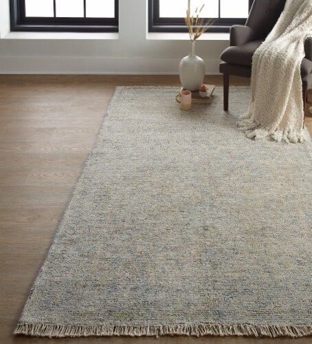 Feizy Rugs Caldwell Vintage Space Dyed Wool Area Rug - Blue/Light Gray Perspective: top