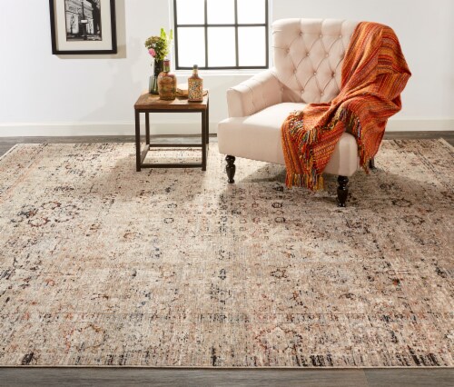 Feizy Rugs Ivory Sand/Cool Gray Caprio Space Dyed Ornamental Accent Rug Perspective: top