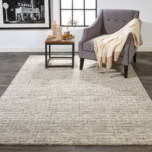 Feizy Belfort Modern Crosshatch Area Rug - Ivory Sand/Charcoal Gray Perspective: top