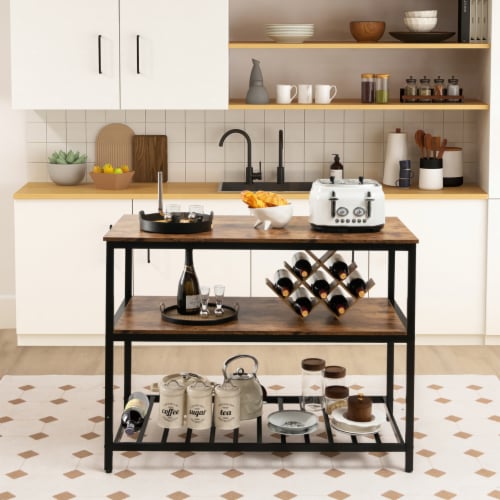 3 Shelves Kitchen Island Industrial Wood and Metal Bar Table w Bottom Wine Rack 1 unit Dillons Food Stores