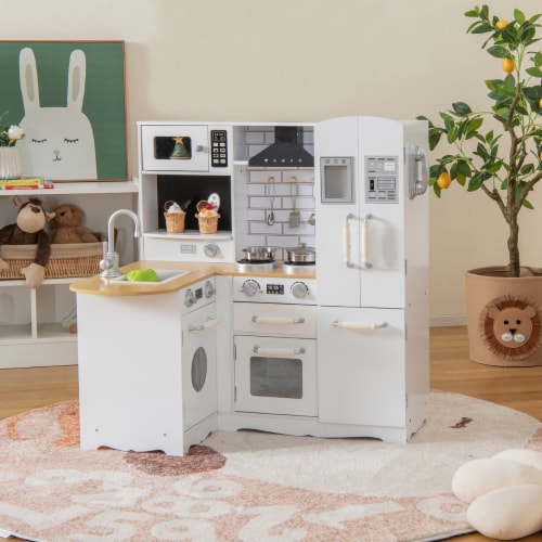 Kid s Corner Kitchen Playset Wooden Pretend Kitchen Play Toy Set w Sound Effect 1 unit Foods Co
