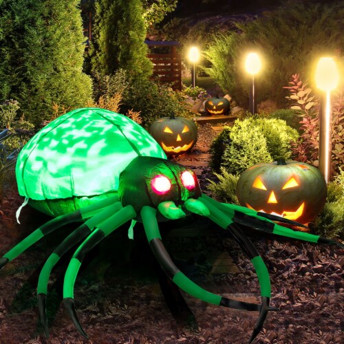 Costway 5 FT Long Halloween Inflatable Spider with White Net Yard Decor w/Rotating Light Perspective: top