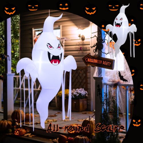 Costway 5 FT Tall Halloween Inflatable Hanging Ghost Blow-up Yard Decoration w/LED Light Perspective: top