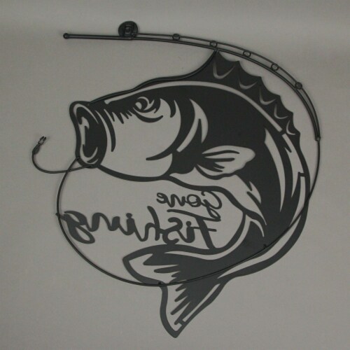 19 Inch Laser Cut Metal Bass Gone Fishing Sign Home Decor Vintage Wall