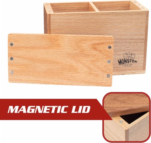 Monster Wooden Double Deck Box w Strong Magnetic Lid & Security Band-Holds 250 Sleeved Cards Perspective: top