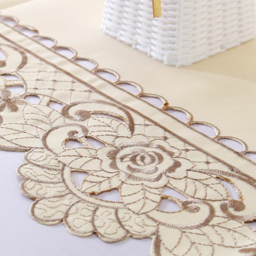uxcell Table Runner Mat Tassel Flower Embroidery Tablecloth Perspective: top
