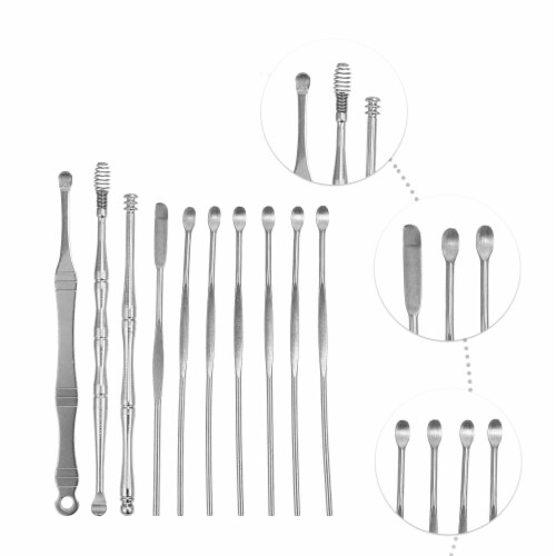 VOCOSTE 10pcs Earwax Cleaning Tool Portable Stainless Steel Ear Care Kit Perspective: top