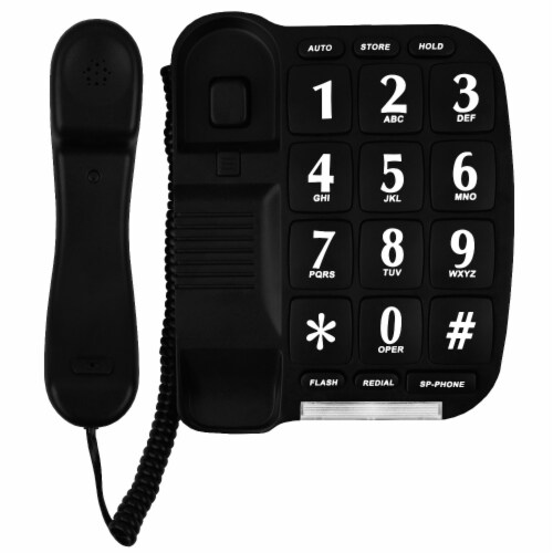 Big Button Phone for Wall or Desk with Speaker and Memory (Black) Perspective: top