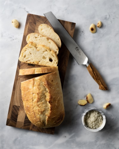 Izzio Artisan Bakery Take & Bake Roasted Garlic Bread Loaf Perspective: top