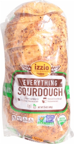 Izzio Artisan Bakery Everything Sourdough Artisan Bread Perspective: top