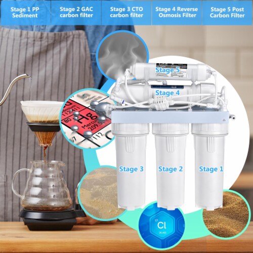 5 Stage 100 GPD RO Home Drinking Water Filter System Kit Purifier w/ 8