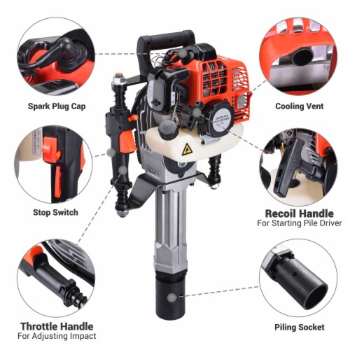 1300W 2 Stroke T Post Driver 51.7CC Gas Powered Portable Fence Pile Hammer Perspective: top