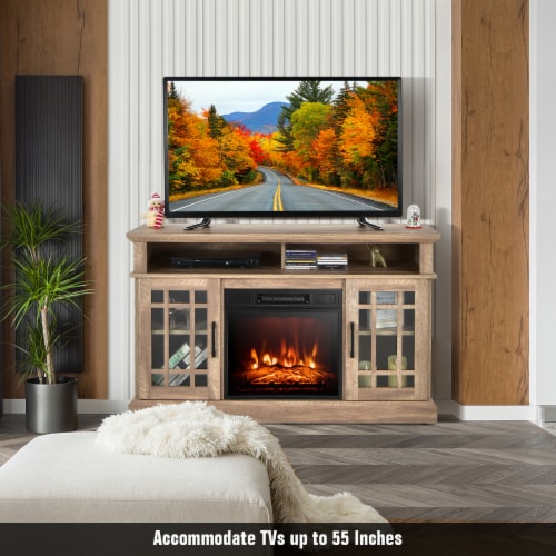 Slickblue 48 Inch Electric Fireplace TV Stand with Cabinets for TVs Up to 55 Inch 1 Unit Baker s