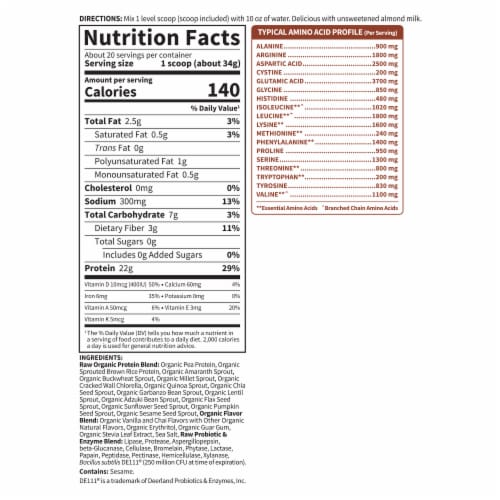 Garden of Life Raw Organic Protein to Help Build Muscle 22g Plant Based Protein Vanilla Chai Powder Perspective: top