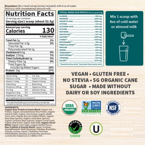 Garden of Life Raw Organic Protein & Greens 20g Vegan Protein + 6 Veggies Vanilla Powder Perspective: top