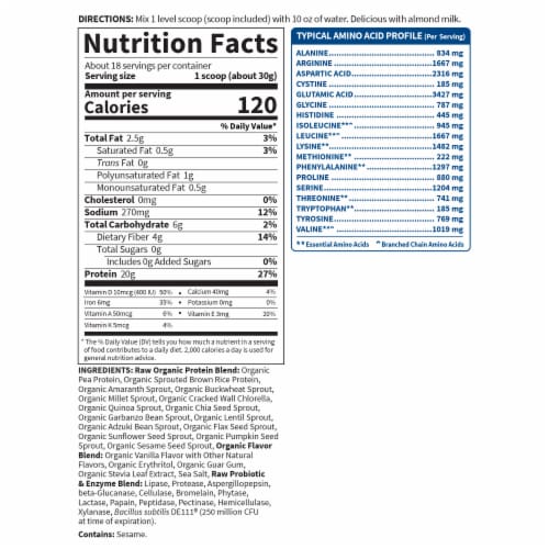 Garden of Life Raw Organic Protein to Help Build Muscle 22g Plant Based Protein Vanilla Powder Perspective: top