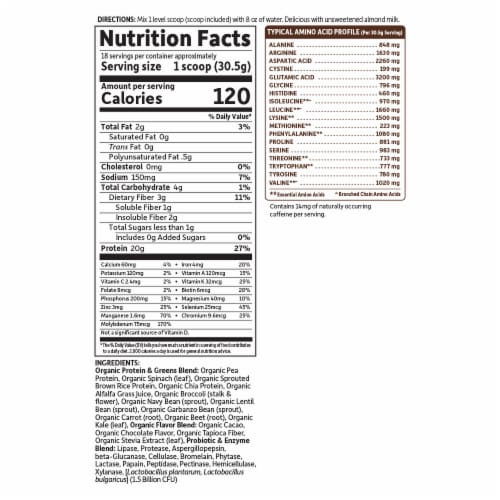 Garden of Life Organic Protein & Greens 20g Vegan Protein + 6 Veggies Chocolate Powder Perspective: top