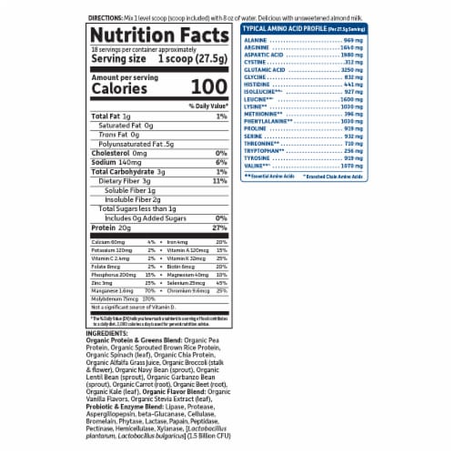 Garden of Life Organic Protein & Greens 20g Vegan Protein + 6 Veggies Vanilla Powder Perspective: top