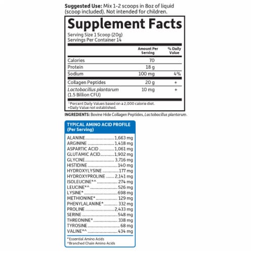 Garden of Life Grassfed Collagen Peptides + Probiotics, Hair, Skin & Joints, Unflavored Powder, 20g Perspective: top