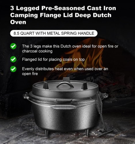 Pre-seasoned 8 qt. Round Cast Iron Dutch Oven in Black with Lid