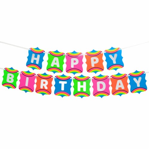 Prime Party Silver Lining Rainbow Unicorn Jointed Happy Birthday Banner Perspective: top