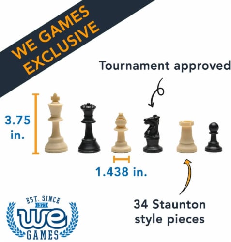 WE Games Weighted Plastic Staunton Chessmen, Black & Cream - 3.75 in King Perspective: top