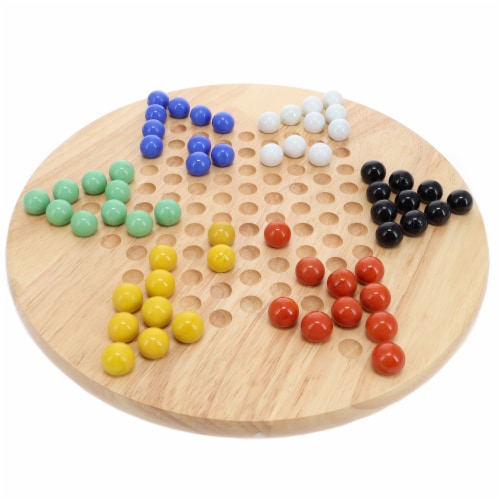 WE Games Solid Wood Chinese Checkers Set with Glass Marbles 11.5