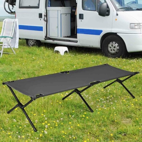 Gymax Folding Camping Cot & Bed Heavy-Duty for Adults Kids w/ Carrying Bag 300LBS Grey Perspective: top