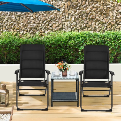 2PCS Patio Folding Chairs Back Adjustable Reclining Padded Garden