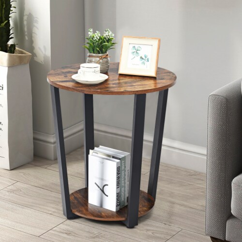 Set of 2 Industrial End Table Metal Frame w Shelf 1 unit City