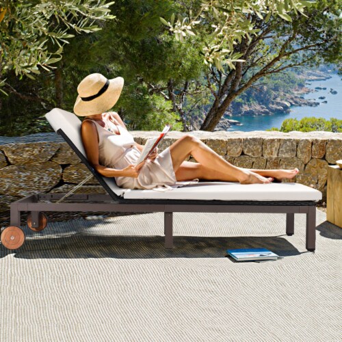 Costway outdoor chaise lounge chair recliner cushioned patio furniture adjustable wheels deals