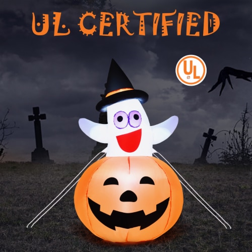 Costway 5 Ft Halloween Blow-up Inflatable Ghost in Pumpkin w/ LED Bulb Yard Decoration Perspective: top