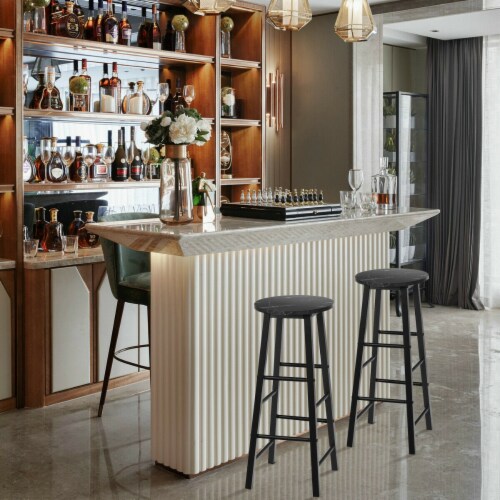Gymax Set of 2 Pub Dining Height Bar Stool Bistro Table Chairs Faux Marble Top Black Perspective: top