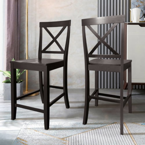 Gymax Set of 2 24'' Counter Height Barstools Kitchen Dining Chairs Rubber Wood Frame Perspective: top