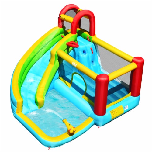 Gymax Inflatable Kids Water Slide Jumper Bounce House Splash Water Pool W/ 735W Blower Perspective: top