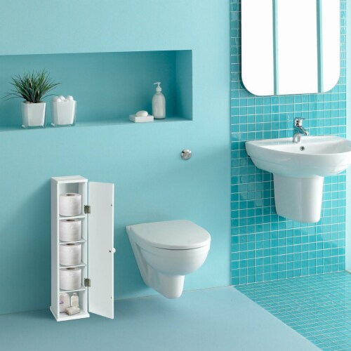 Toilet Tissue Storage Tower Bathroom Storage Floor Cabinet w/ 4 Shelves Perspective: top