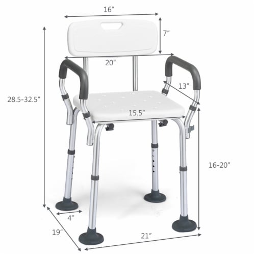 Shower Chair Bathtub Adjustable Height Bench w Removable Armrests